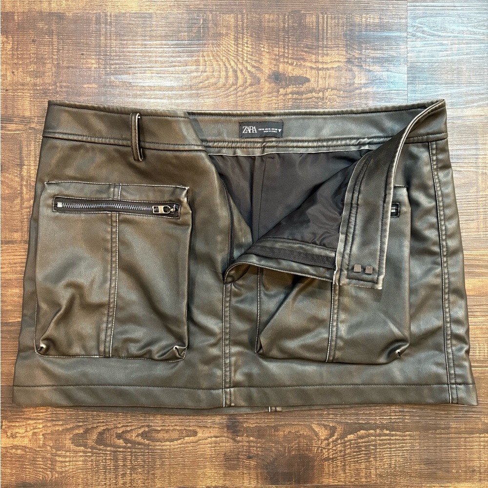 Zara Dark Charcoal Faux Leather Mini Skirt